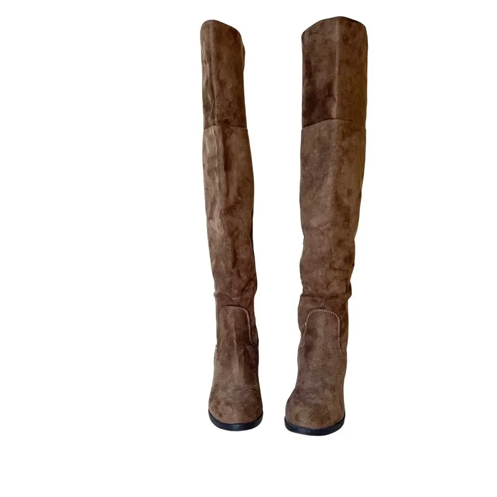 Brown Faux Suede Over the Knee Boots Kohl's Size 8 Inside Zip Fold Down‎